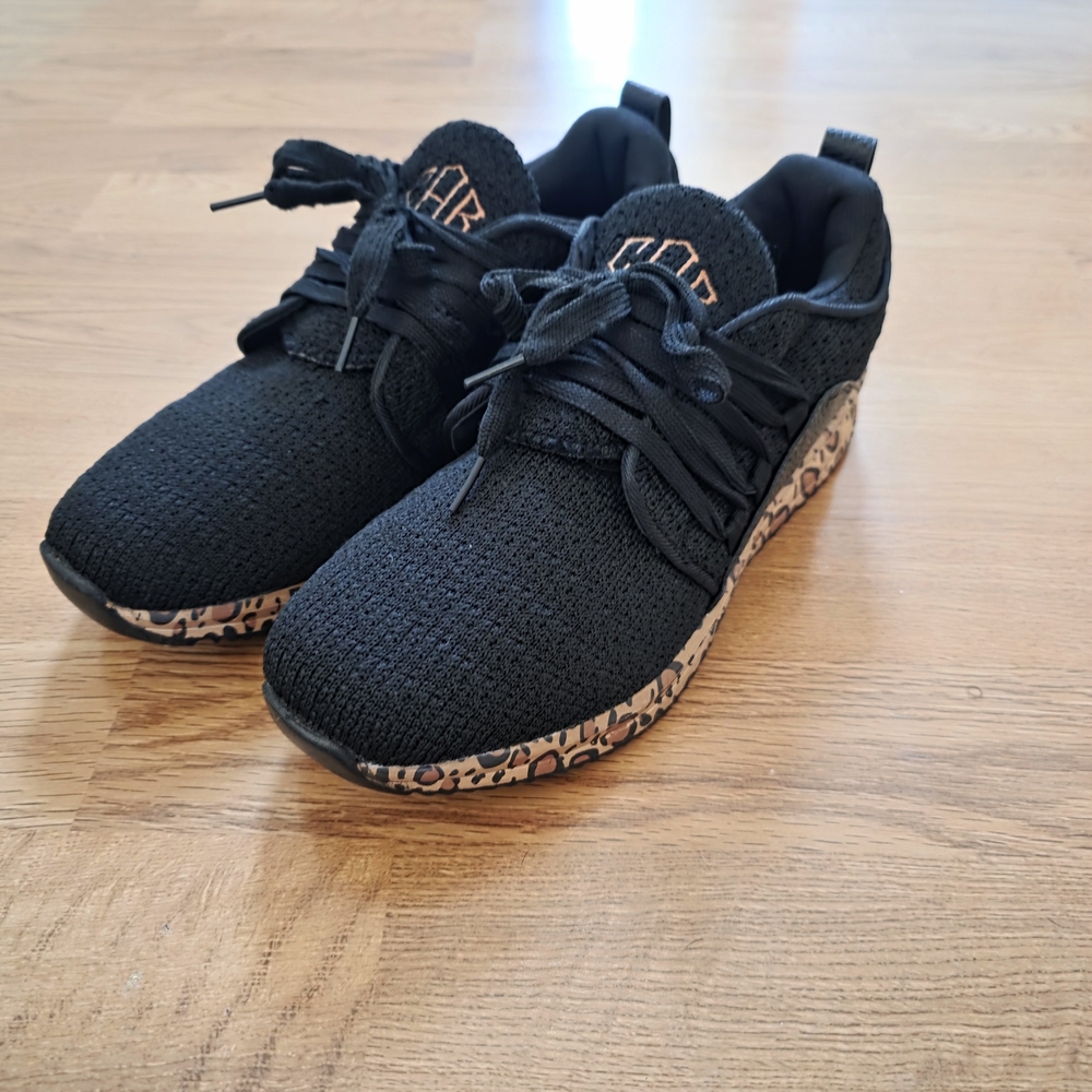Stylish Black Kids Shoes with Leopard Print